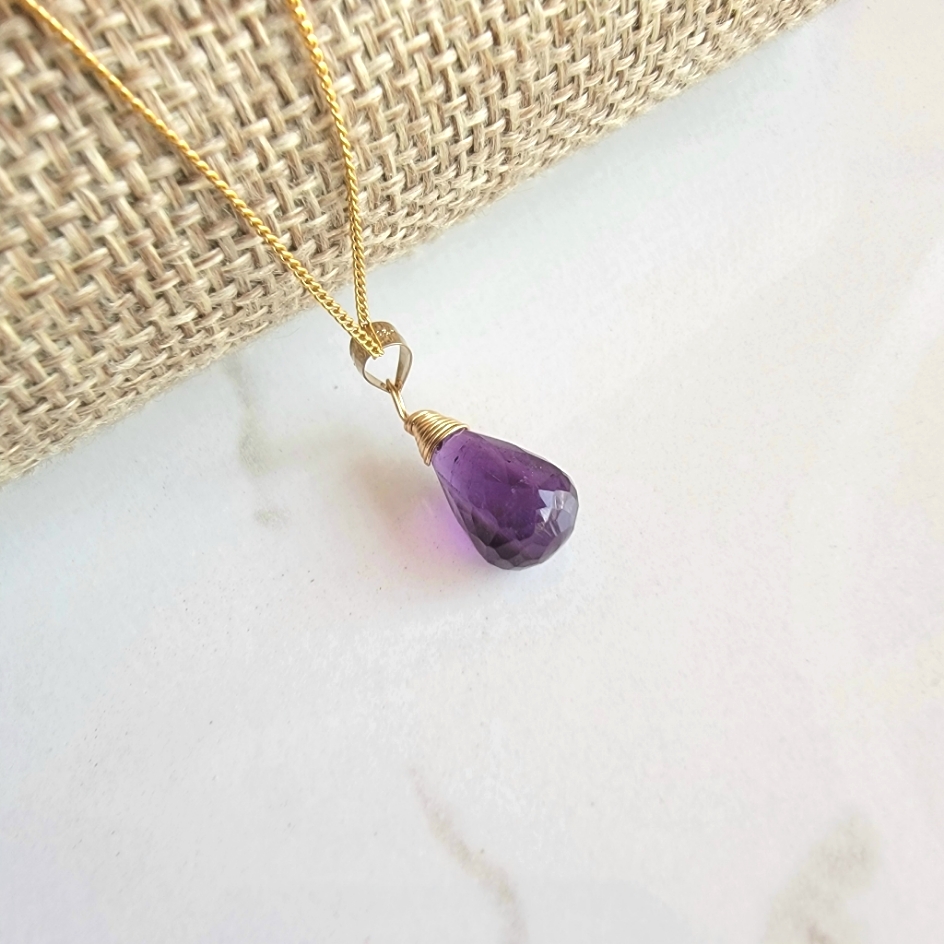 Amethyst Necklace Minimalist Crystal Quartz Gemstone February Birthstone